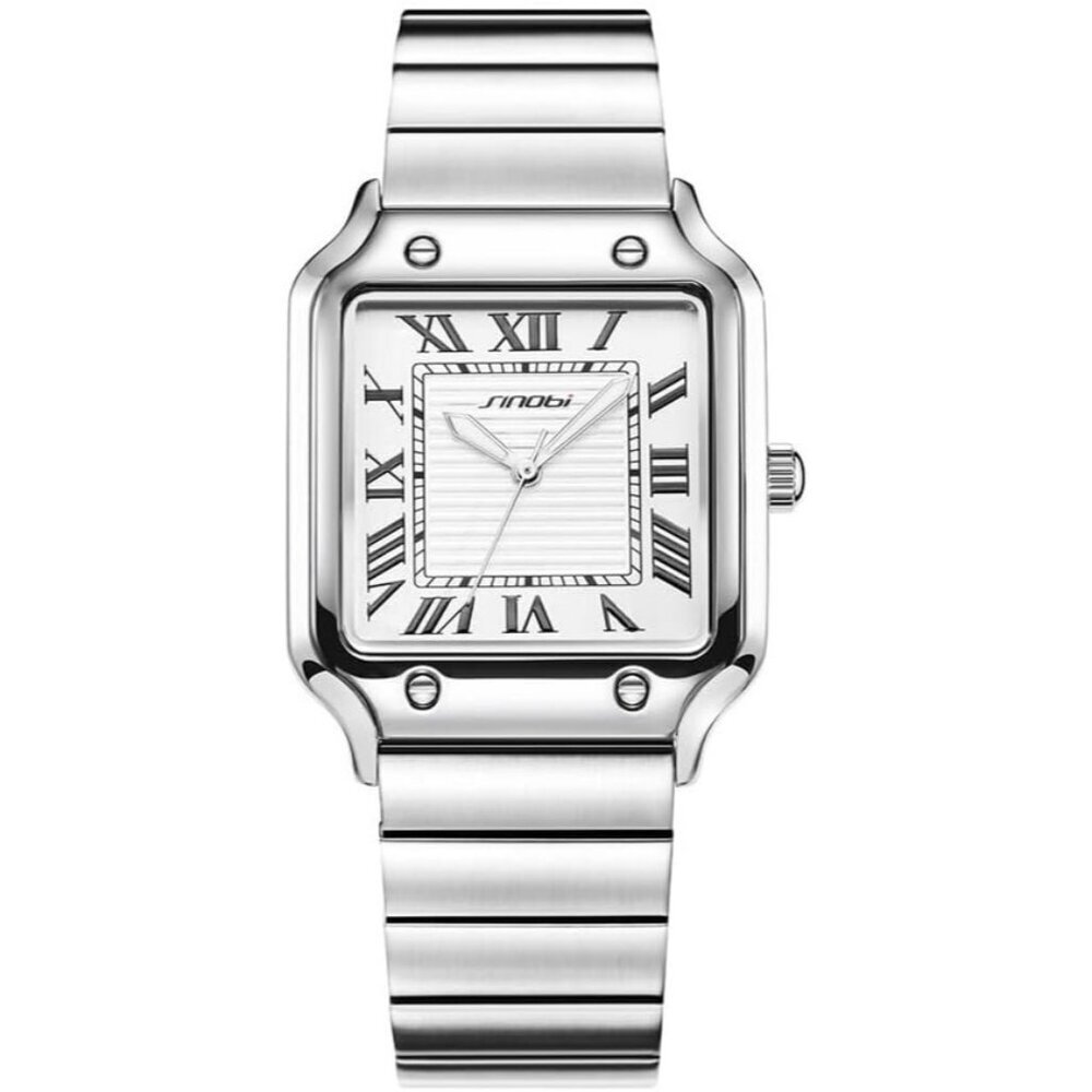 Men's Silver Classic Square Stylish Comfortable Roman Numerals Wrist Watch